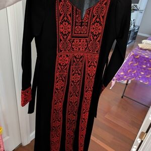 Elegant Black and Red Embroidered Dress